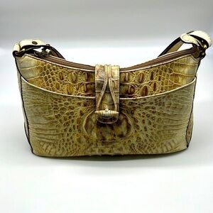 Brahmin - Vintage Ivory And Brown Crocodile Leather Zip Closure Shoulder Bag